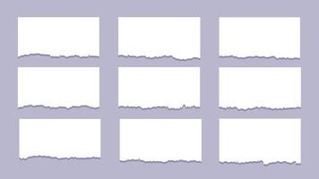 Rasgado papel rasgado hojas conjunto de nueve vector ilustración