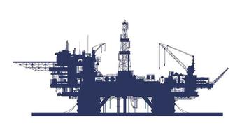 Sea oil rig, oil platform in the sea isolated on white vector illustration.