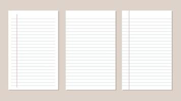 Blank sheet of lined notebook paper set vector illustration