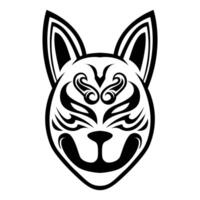 kitsune cabeza japonés lobo negro y blanco logo vector ilustración