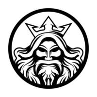 Poseidon vector head King Old Man logo black and white  design template