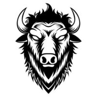 bisonte cabeza negro y blanco dibujo mascota logo diseño vector ilustración en moderno estilo diseño