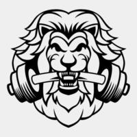 león barra con pesas gimnasio logo vector negro y blanco mascota diseño modelo emblema vector ilustración