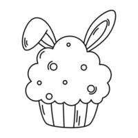 Easter cupcake with bunny ears drawing vector