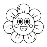 daisy chamomile set line smiling face icon. vector