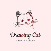 Hand drawing red gradient cat logo design vector