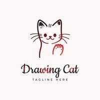 Hand drawing red gradient cat logo design vector