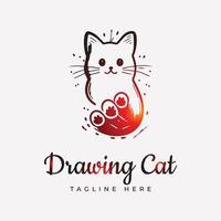 Hand drawing red gradient cat logo design vector