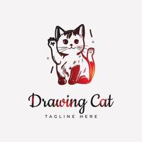 Hand drawing red gradient cat logo design vector