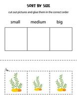 Sort cartoon seaweed by size. Educational worksheet for kids. vector