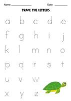 Learning alphabet. Tracing letters. Cute green turtle. vector