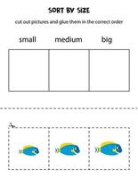 Sort powder blue tang fish by size. Educational worksheet for kids. vector