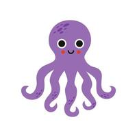 Vector illustration of purple octopus isolated on white background.