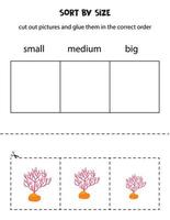 Sort cartoon coral by size. Educational worksheet for kids. vector