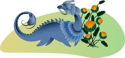 Fairytale kind dragon with flowers. Vector illustration