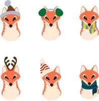 Set fox head. Winter collection vector