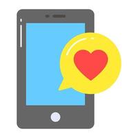 Chat bubble with heart and mobile denoting concept of romantic conversation vector