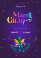 Mardi gras party flyer with carnaval mask vector