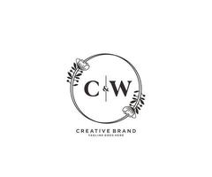 initial CW letters hand drawn feminine and floral botanical logo suitable for spa salon skin hair beauty boutique and cosmetic company. vector