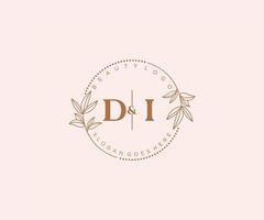 inicial di letras hermosa floral femenino editable prefabricado monoline logo adecuado para spa salón piel pelo belleza boutique y cosmético compañía. vector