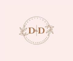 initial DD letters Beautiful floral feminine editable premade monoline logo suitable for spa salon skin hair beauty boutique and cosmetic company. vector