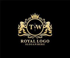 Initial TW Letter Lion Royal Luxury Logo template in vector art for Restaurant, Royalty, Boutique, Cafe, Hotel, Heraldic, Jewelry, Fashion and other vector illustration.