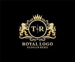 Initial TR Letter Lion Royal Luxury Logo template in vector art for Restaurant, Royalty, Boutique, Cafe, Hotel, Heraldic, Jewelry, Fashion and other vector illustration.