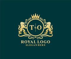 Initial TO Letter Lion Royal Luxury Logo template in vector art for Restaurant, Royalty, Boutique, Cafe, Hotel, Heraldic, Jewelry, Fashion and other vector illustration.