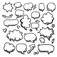 Isolated on white background, white doodle cartoon speech bubble with various shapes for comic chat box where to add words, speech, or talk. vector illustration