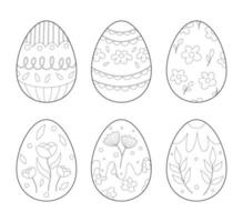 Easter eggs set doodle style. Easter egg coloring page vector