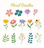 Set of spring flower doodle. Hand drawn elements, flowers, branches, swashes and flourishes. vector