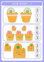 How many flowers are there. Math worksheet for kids vector