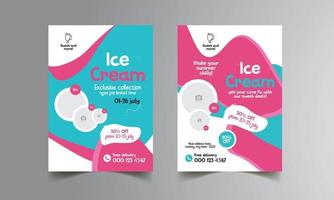 hielo crema tienda volantes plantilla, anuncio folleto diseño para un sabroso comida menú y panadería chocolate pastel folleto cubrir vector