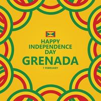 Grenada independence day vector template with circular national colors and a flag within yellow background. Caribbean country public holiday.