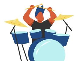 male drummer playing concept of band, music, concert, rock. flat vector graphic design.