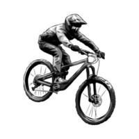 Extreme sports rider, BMX biker, Downhill, race, cyclist. monochrome. Perfect for the bicycle community for T -shirt, Sticker, Print, etc. Hand drawing Vector Illustration.