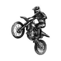 motocross corredor, monocromo color. concepto de deporte, extremo, carrera, motocicleta. para pegatina, imprimir, etc. mano dibujado vector ilustración.