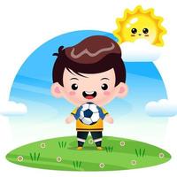 Cute Goalkeeper Boy With A Soccer Ball vector