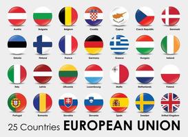 Vector illustration of round shape flags of the 25 countries European Union