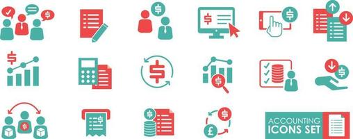 Set of Accounting icon. balance sheet icons. Financial reporting budgeting statement revenue. Exchange currency. Solid icon collection. vector