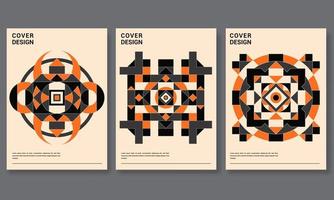 Set of three abstract retro style covers backgrounds with geometric shape. Applicable for Cover, Poster, Card Design and other print and web related items..Colorful geometrical shapes. Pro Vector