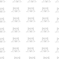 Cute kitten in line art style seamless pattern, Kitten face and front paws vector