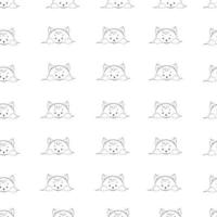 Cute kitten in line art style seamless pattern, Kitten face and front paws vector