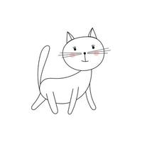 White cat in doodle style isolated on white background. Vector pet hand draw. Cute animal