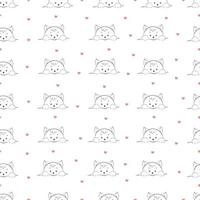 Cute kitten in line art style seamless pattern, Kitten face and front paws vector