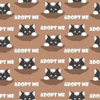 Little kitten face and front paws, cute animals seamless pattern. Vector illustration. Adopt me banner