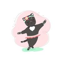 Joyful Cat in a skirt dancing, Cute cat character in flat style. Vector illustration of a pet