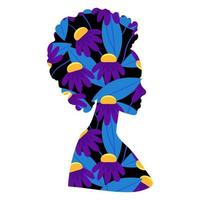 African American woman silhouette floral print. Vector illustration of an abstract woman.