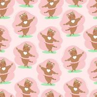 Joyful cat in skirt dancing seamless pattern, cute cat character in flat style. Vector illustration of a pet
