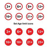 Set of age restrictions signs. Age limit icons. vector